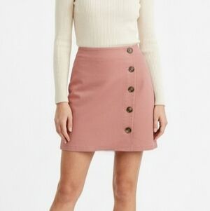 Topshop Moto Salmon Pink Denim Asymetric Buttons Mini Skirt w Pockets